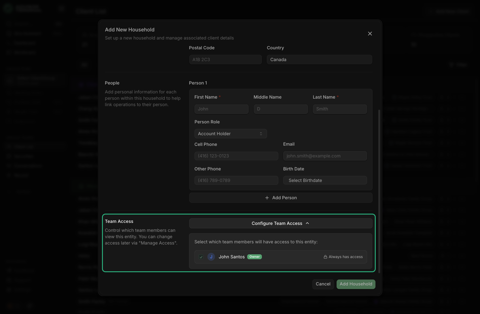Team Access during entity creation